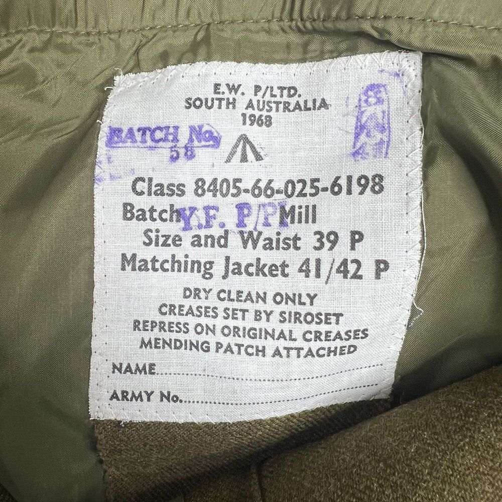 Vintage Military Pants Mens 39x27.5‎ Green Wool 1968 Trousers Australia Army - Picture 12 of 13